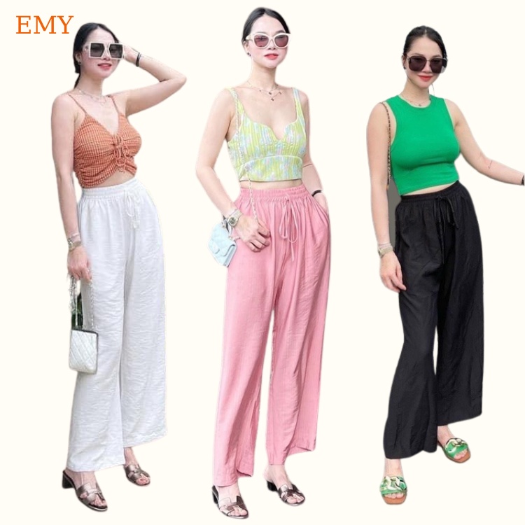 Quần xuông ống rộng vải đũi tơ cao cấp cạp chun nhiều màu sắc bigsize 80kg