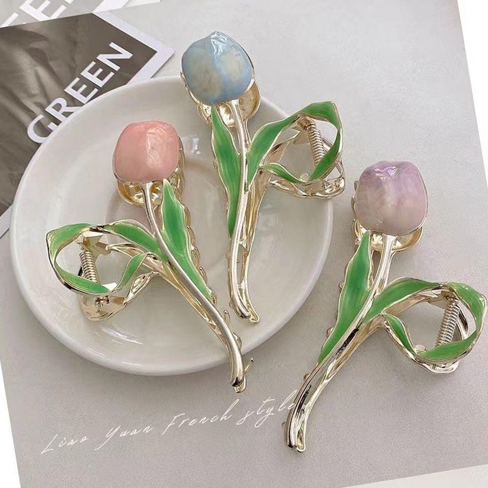 Kẹp Tóc Kim Loại Hình Hoa Tulip / Cá Mập Cỡ Lớn Thời Trang Mùa Hè Cho Nữ WMES15H