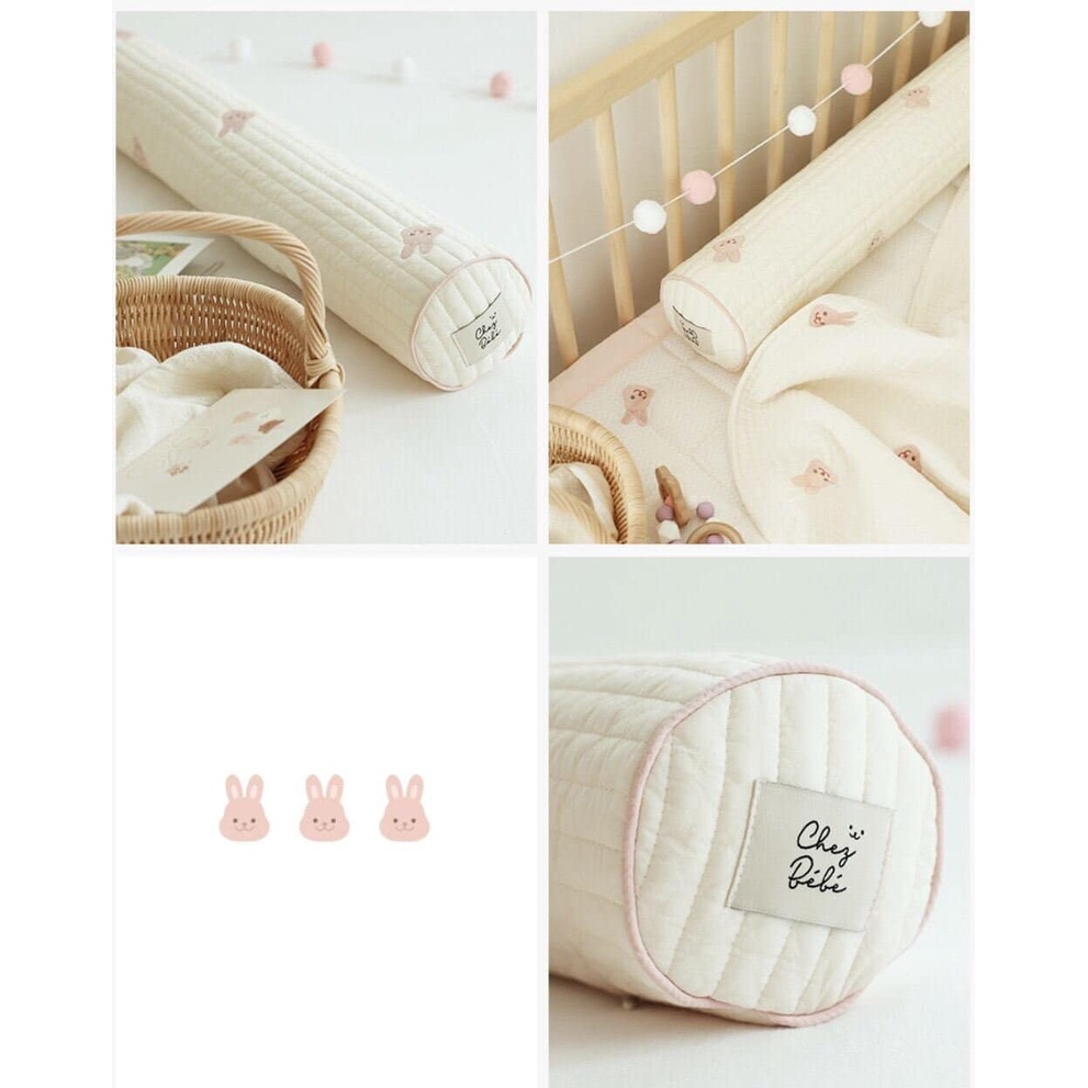 Gối ôm cho bé Chezbebe Hàn Quốc thêu hình gấu, thỏ size 65x10cm | Gối Hàn Quốc cho bé