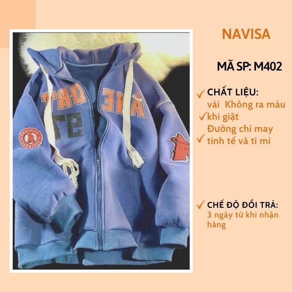 Áo khoác nỉ nữ hoodie form rộng cute hàn quốc NAVISA M402 | BigBuy360 - bigbuy360.vn