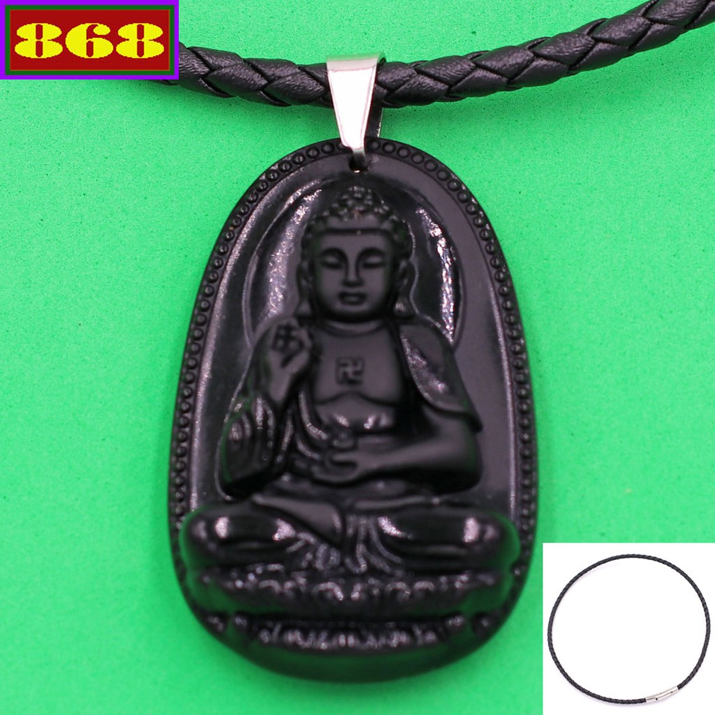 Vòng cổ dây da A di đà đen 3.6 cm DDOETRTAEB7 - Hộ mệnh tuổi Tuất, Hợi - Mặt phật Size nhỏ