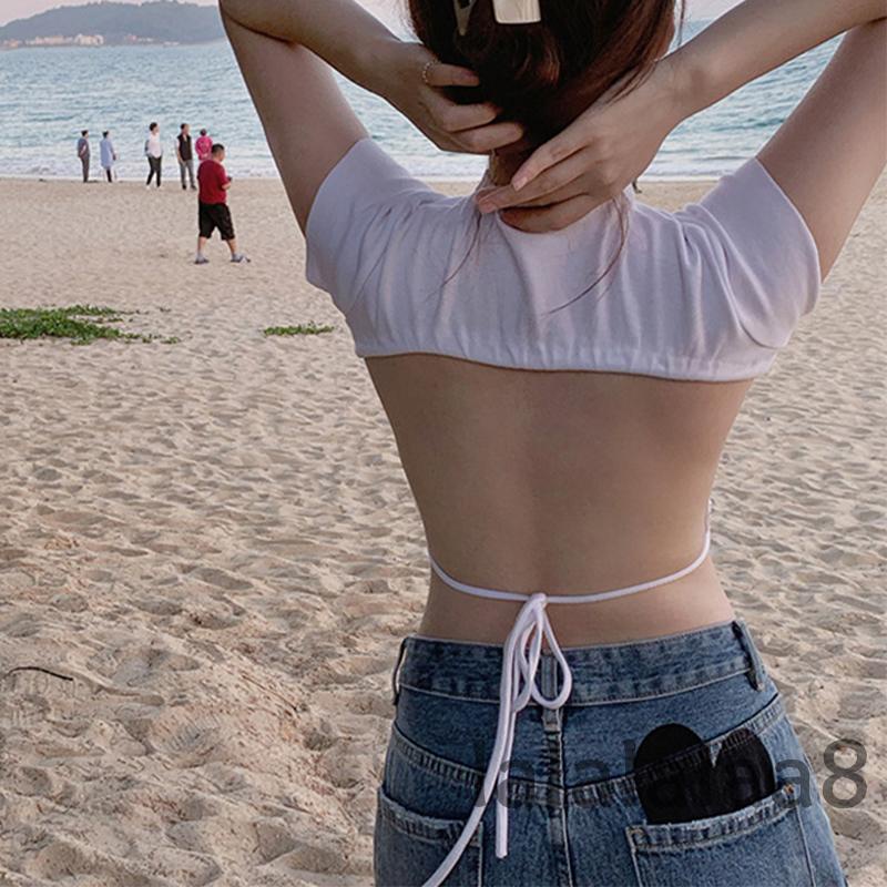 Áo Thun Tay Ngắn Cổ Rùa Hở Lưng Màu Trơn Thời Trang Mùa Hè Dành Cho Nữ LAA8-YS