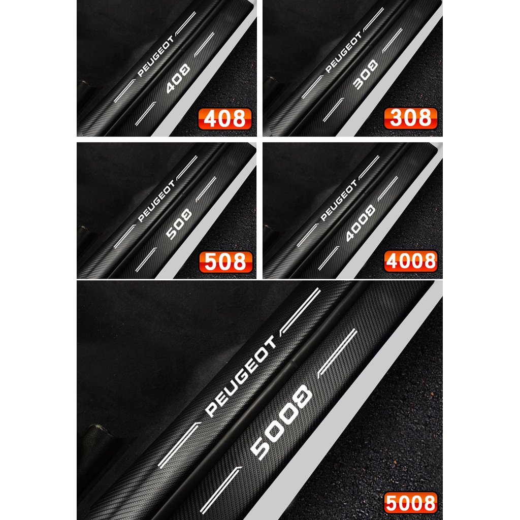 4 PCS / set Peugeot 308 408 508 4008 5008 Car Door Sill Guard Door Threshold Plate Scuff Plate 3D Carbon fiber sticker