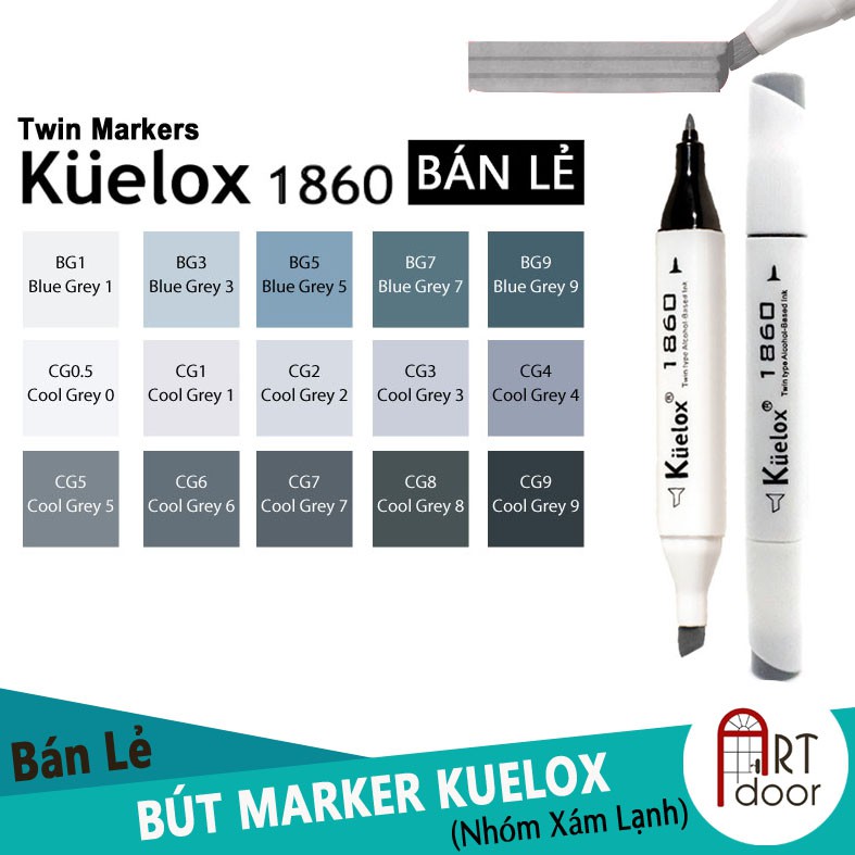 Bút Marker KUELOX gam Đen/Trắng/Xám