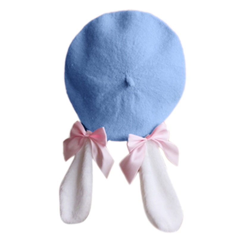 Mũ beret vải lông len thiết kế tai thỏ giữ ấm mùa đông lolita đáng yêu ngọt ngào xinh xắn dự lễ hội dành cho nữ bé gái