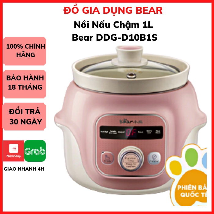 Nồi Nấu Cháo chậm Cho Bé Ăn Dặm_Nồi Hầm Cháo Chậm, Ninh Cháo Đa Năng Có Lồng Hấp Bear 1L và 0.8L_Bảo Hành 18 Tháng