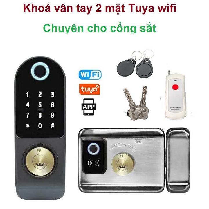 Khóa 2 MẶT VÂN TAY mở bằng: từ xa bằng điện thoại, vân tay, mã số, thẻ từ và remote (tùy chọn)