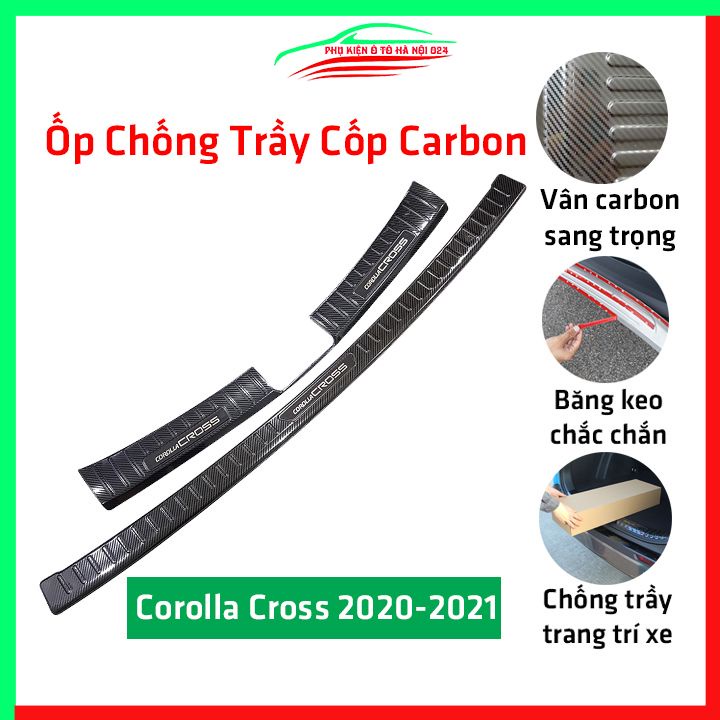 Ốp chống trầy cốp Corolla Cross 2020 cacbon sáng bóng