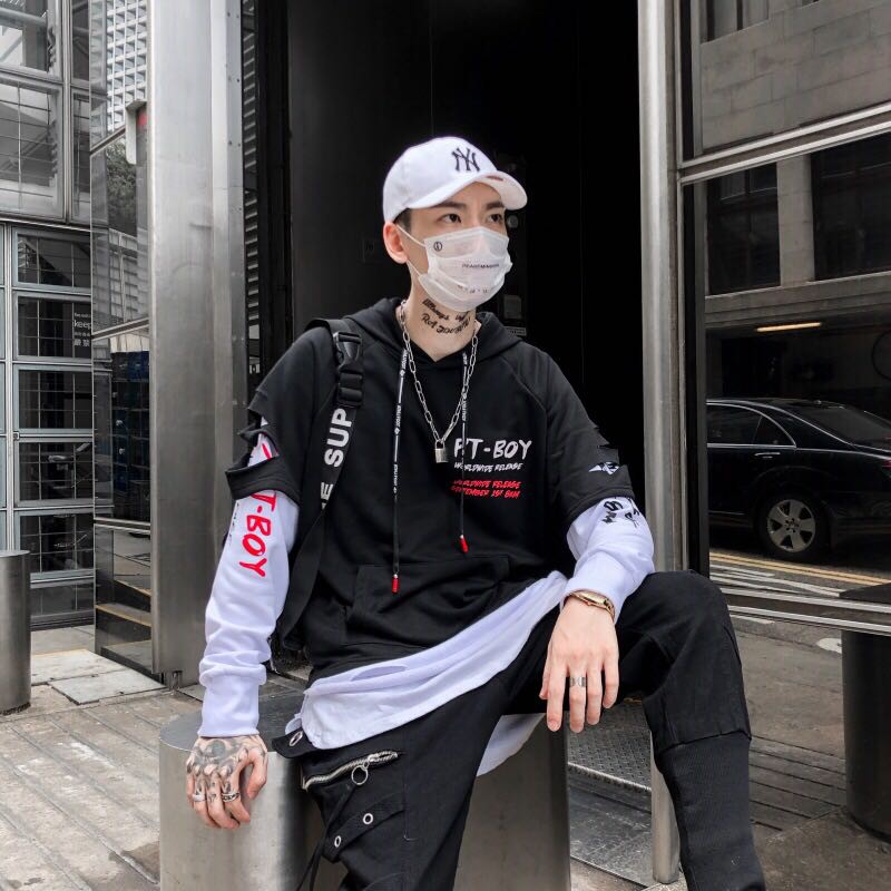 Áo Hoodies Nam Mũ Trùm Đầu Chữ WHAT Phối Giả Hai Lớp Trẻ Trung Thời Trang Đường Phố Phong Cánh AO TOP NAM 90000126