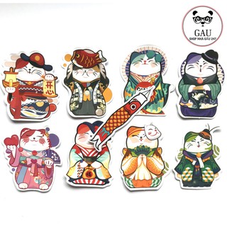 Mèo May Mắn FuWa Nhật Bản 9 miếng Sticker chống nước. Dán Xe, Vali, mũ Bảo hiểm…