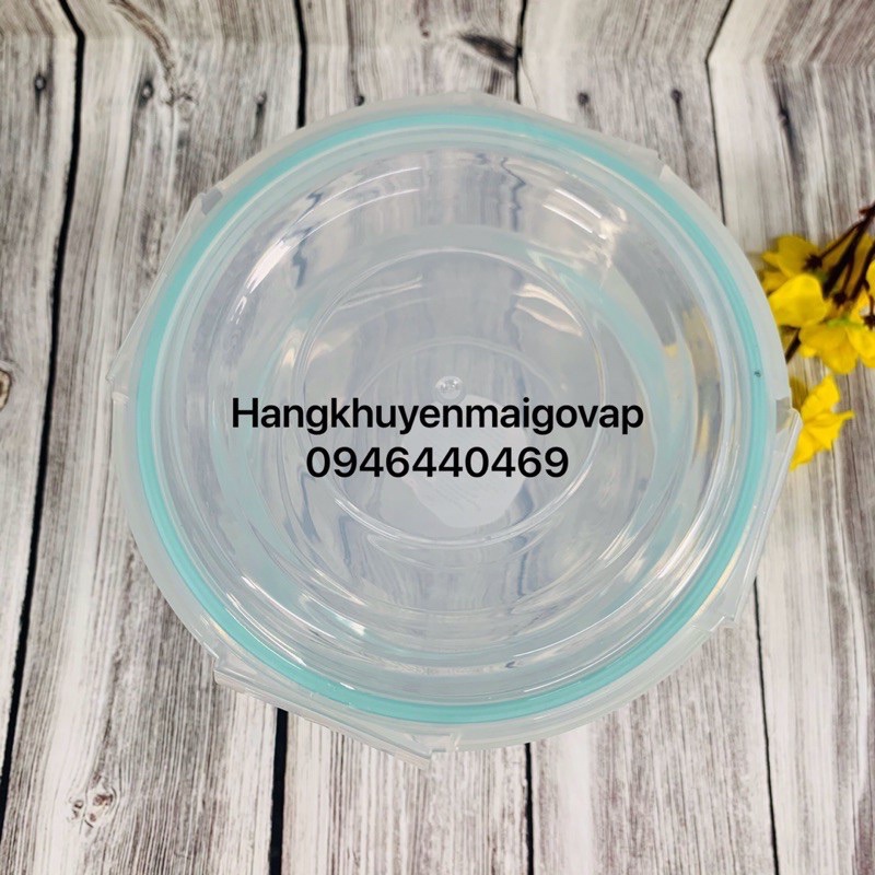 Set Hộp Cơm Thuỷ Tinh Viền Xanh -  Hộp 1000ml Chữ Nhật 2 Ngăn + Hộp 620ml Tròn - Hộp Mang Cơm Văn Phòng - Chống Tràn