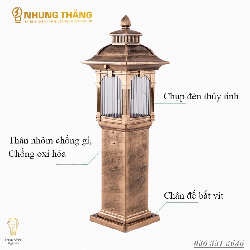 Đèn Cột Trang Trí Sân Vườn Cổ Điển DSV-1172 Chống Nước - Chiều Cao 82cm - Cắm Điện 220V - Kèm Bóng G45 - Bảo Hành 1 Năm