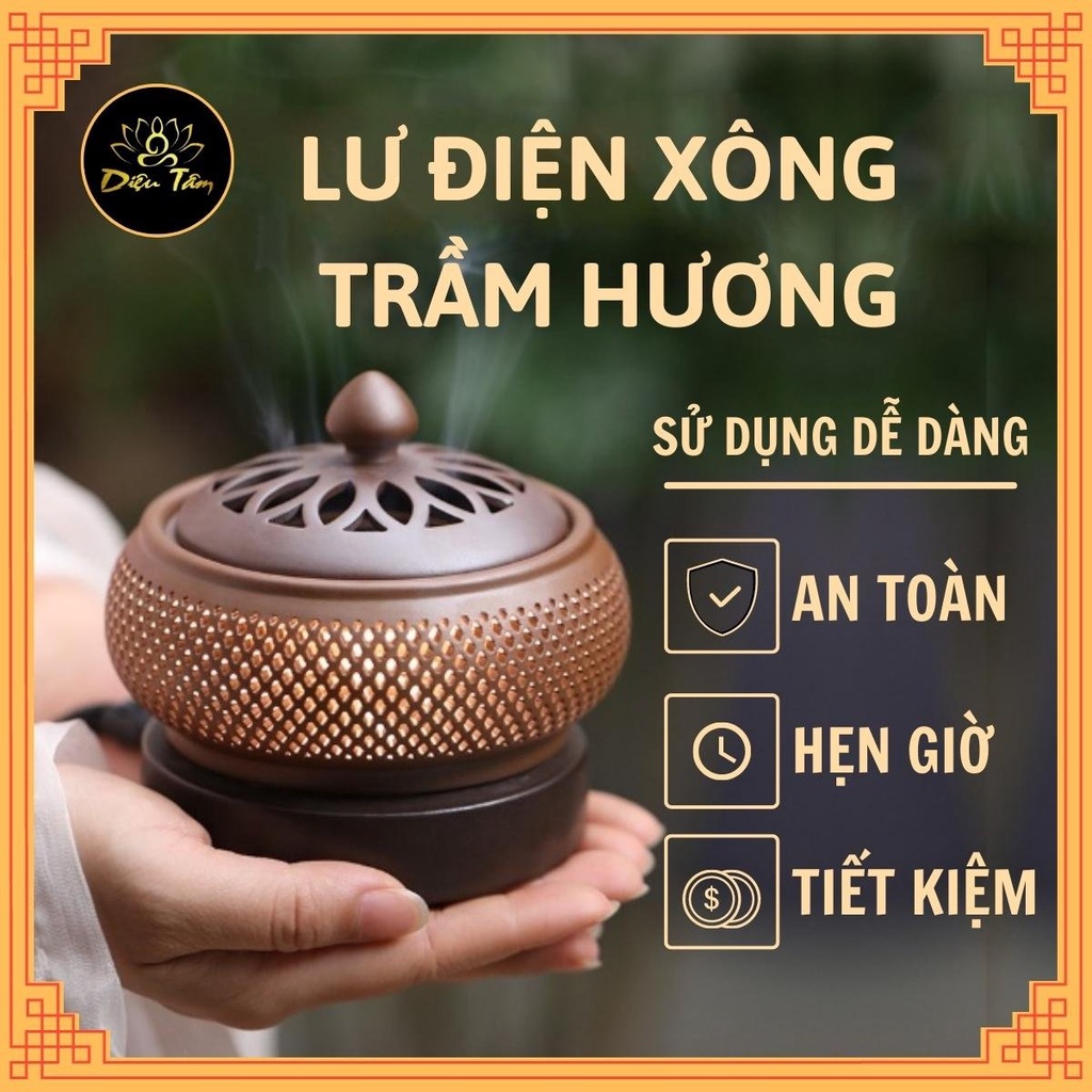 Lư xông trầm điện gốm cao cấp có hẹn giờ có đèn