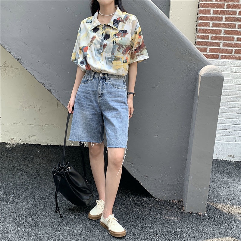 Áo Sơ Mi Tay Ngắn Họa Tiết Hoa Phong Cách Retro Hong Kong 164536 Áo Sơ Mi Dáng Rộng Họa Tiết Hoa Xinh Xắn Dễ Phối Đồ