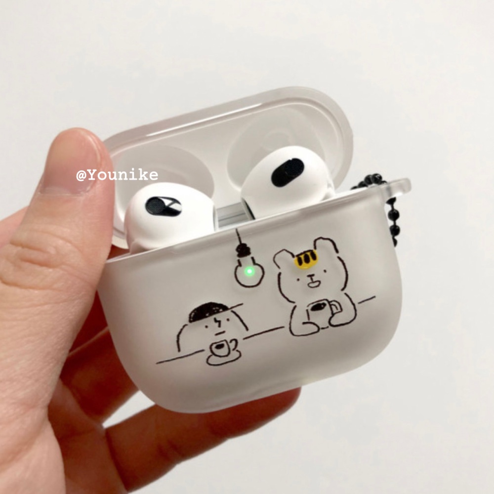 Vỏ Bảo Vệ Hộp Sạc Tai Nghe Bluetooth Không Dây pro23 1 / 2 Hình Gấu Uống Cà Phê Kiểu Hàn Quốc