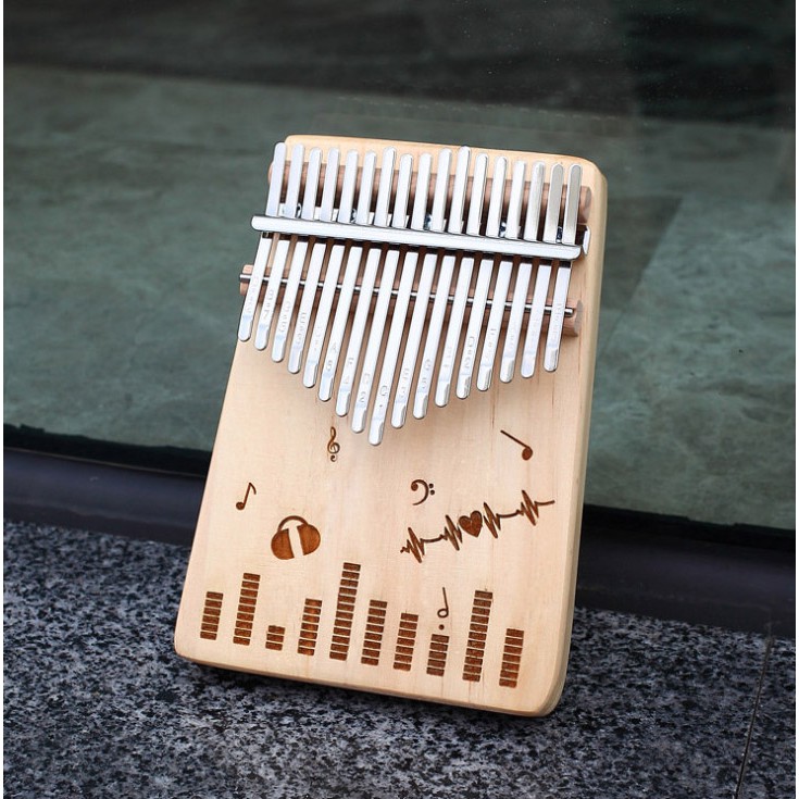 Đàn kalimba 17 phím khắc hình sóng nhạc, tặng đầy đủ phụ kiện, túi, búa, hướng dẫn tự học, khăn lau, dán phím