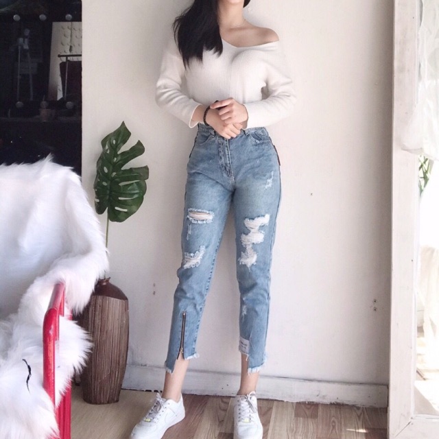 Quần Baggy JEANS có dây kéo dưới ống chân