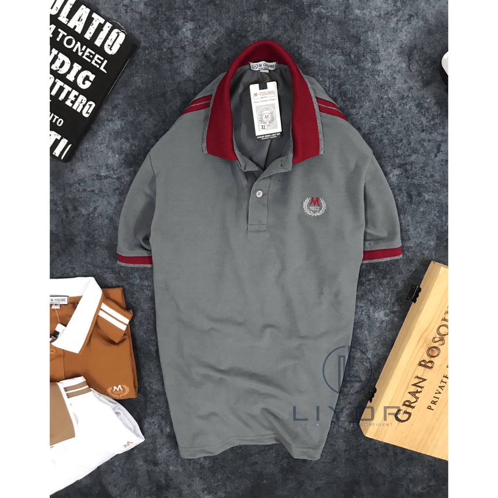 Áo thun nam  polo thêu hình bông lúa chữ và số phong cách - Liyor - ACB4024