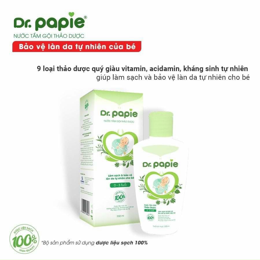 Nước tắm gội 9 loại thảo dược Dr Papie 230ml mẹ an tâm cho bé