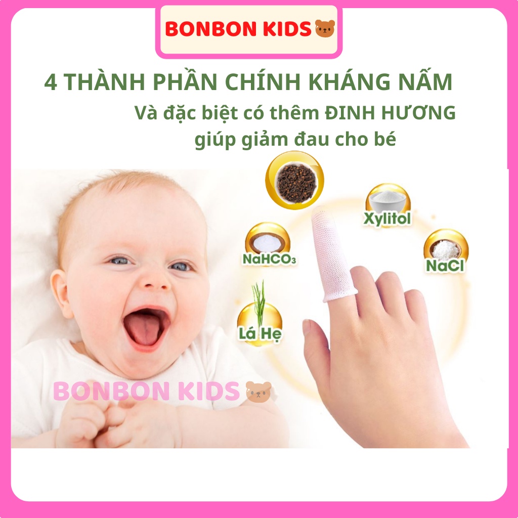Rơ Lưỡi Cho Bé, Gạc Tưa Lưỡi Vệ Sinh Răng Miệng Trẻ Em BON KIDS PLUS (Hộp 30 Gói)