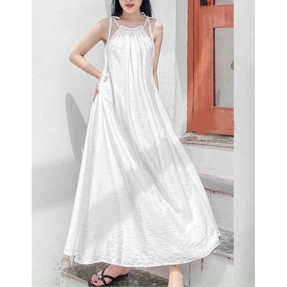 Váy Maxi Hai Dây Xòe Vải Đũi Lụa Nhiều Màu Mền Mịn Đầm Đi Biển Sang Chảnh