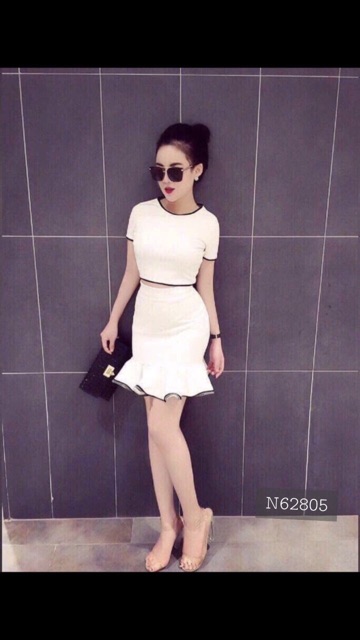 Set Áo Croptop + Chân Váy Đuôi Cá Phối Viền - SD01