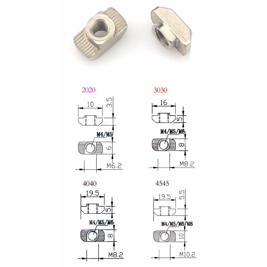 10 con đai ốc chữ T xoay tán xoay cho nhôm định hình 3030 EU