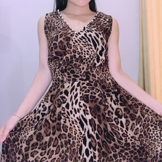 Đầm voan da beo kèm quần đùi trong