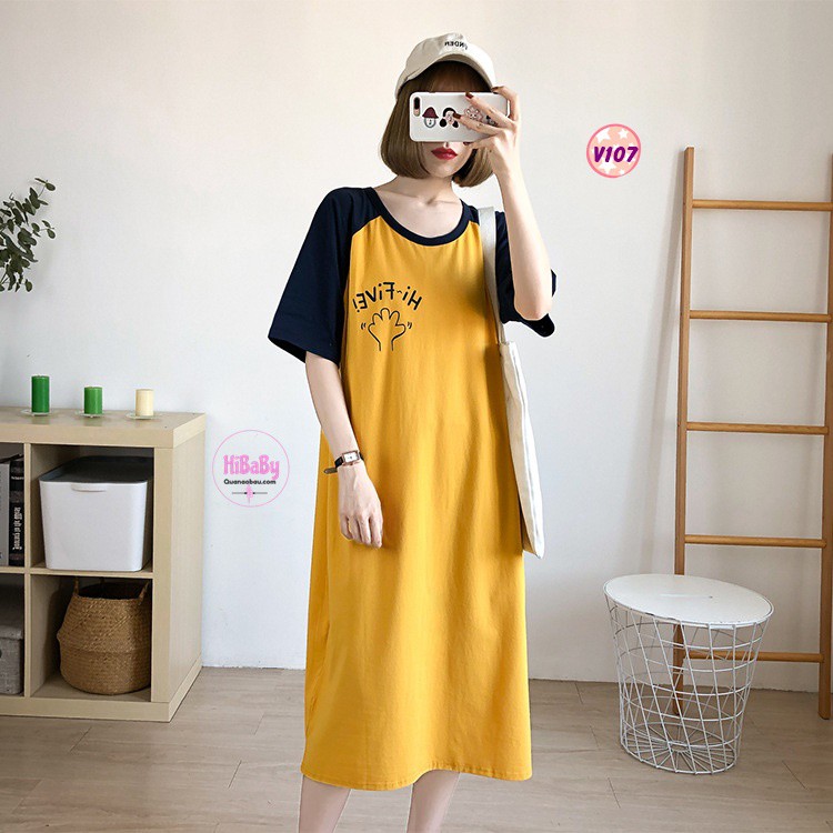 Đầm Bầu, Váy Bầu Sau sinh cho con bú (100% cotton) V1