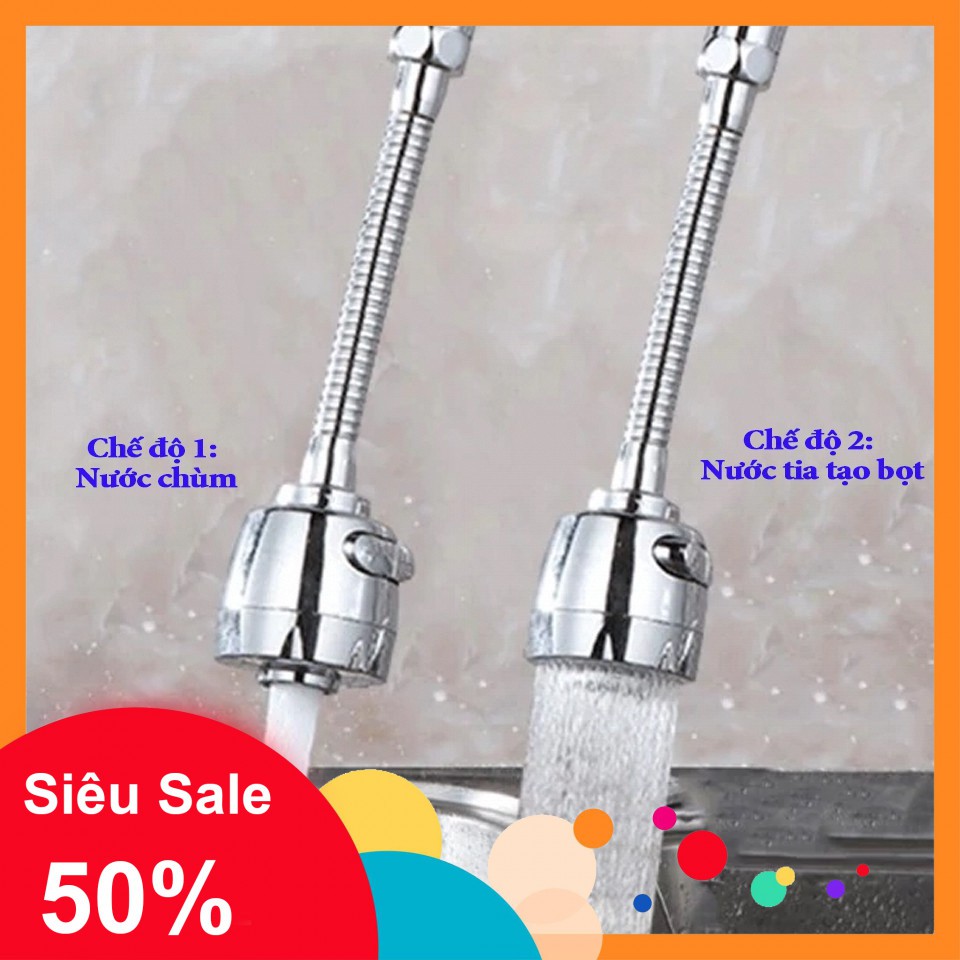 Bán sỉ-[Giảm Giá Sốc] Đầu vòi rửa chén tăng áp xoay linh hoạt 360 tiện lợi với 2 chế độ nước - CÓ DÂY