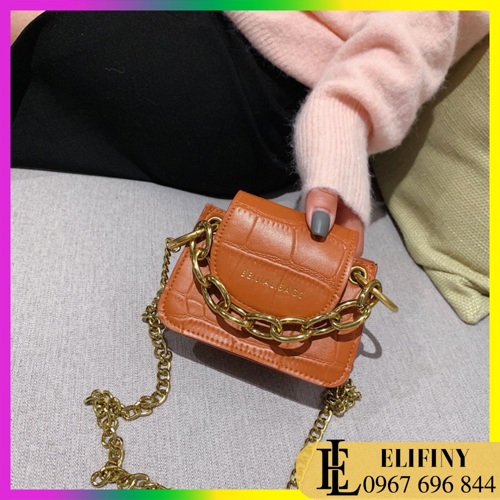 Túi Da Pu Mini Đeo Chéo Tay Xách Cách Điệu Dây Xích Siêu Sang Chảnh Và Cá Tính Cho Nữ