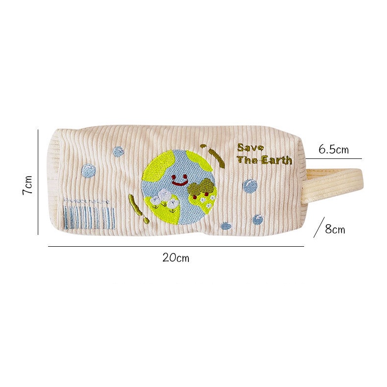 Hộp Bút Vải Gân Sọc Save The Earth Hoa Tulip Cheese Thêu Hình Hoặc Trơn (đọc mô tả)