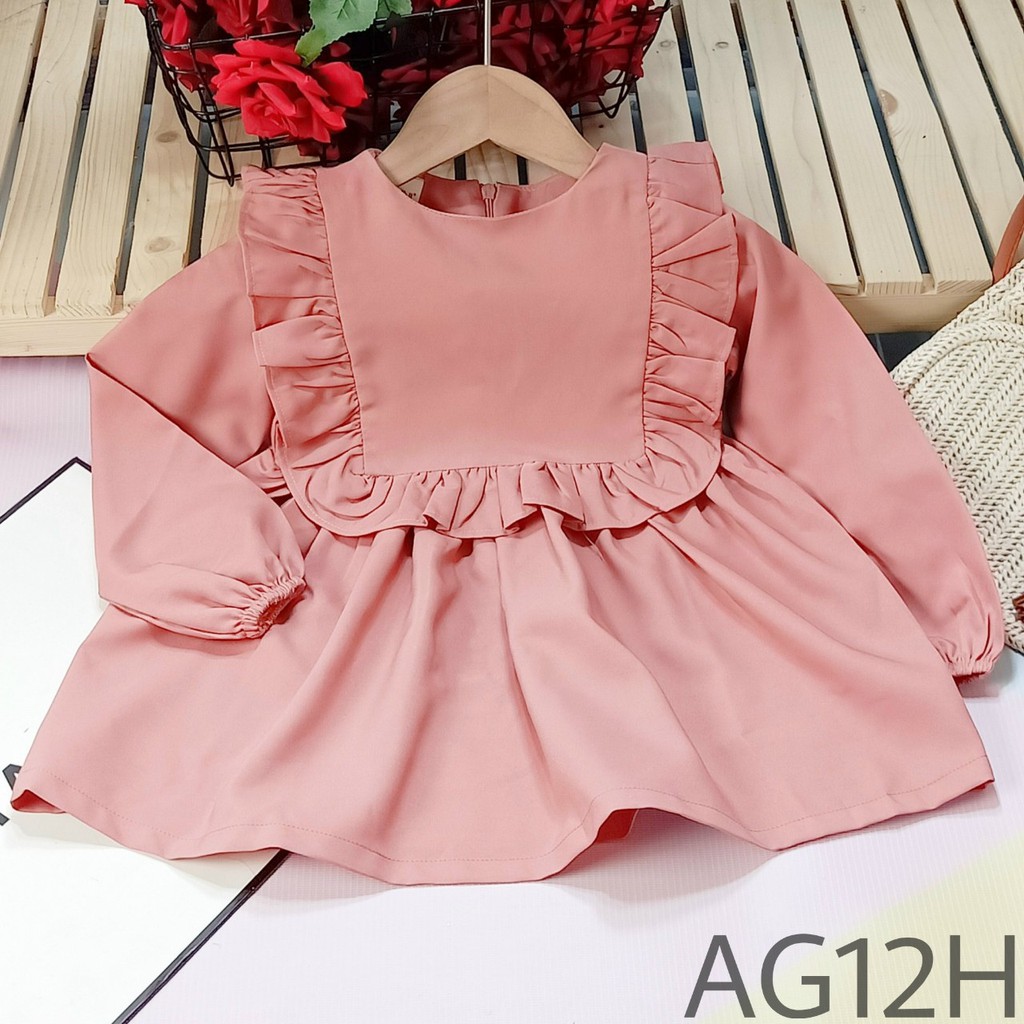 (11-26kg) Đầm bé gái tay dài dáng babyboll dễ thương,xinh xắn