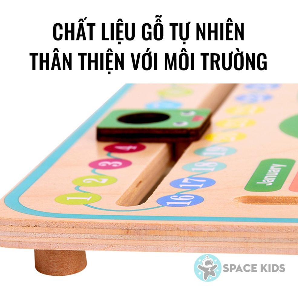 Đồ chơi cho bé Bảng lịch, đồng hồ con ếch bằng gỗ Space Kids cho bé học lịch, thời tiết, thời gian bằng Tiếng Anh