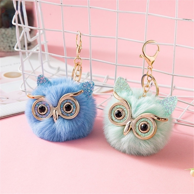 Móc Khóa Hình Chim Cú Lông Mềm Nhiều Màu Dễ Thương