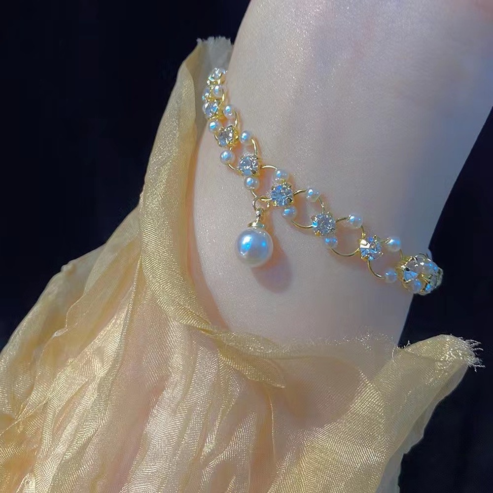 Vòng Tay Đính Ngọc Trai Zircon Phong Cách Pháp Thời Trang Cho Nữ