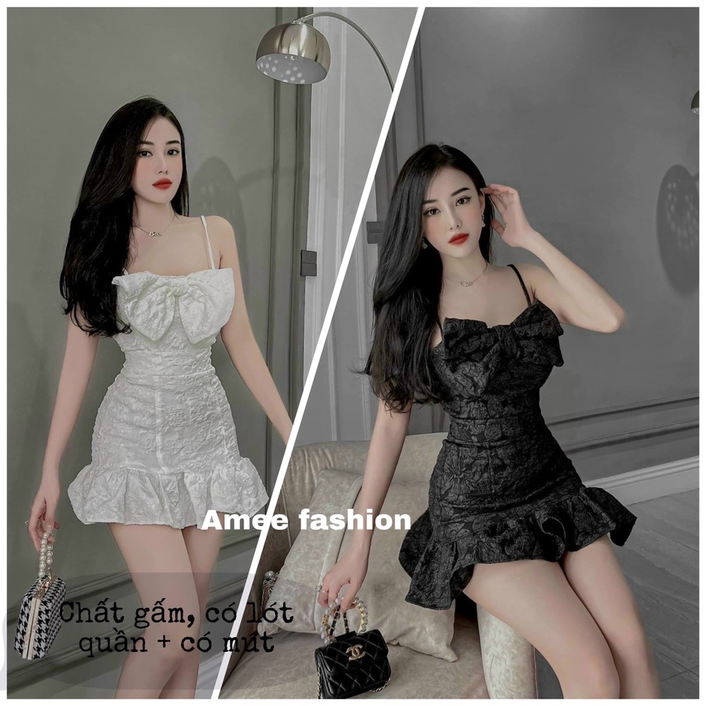 Váy đầm nữ hai dây dáng xèo kết nơ ngực đuôi cá dễ thương