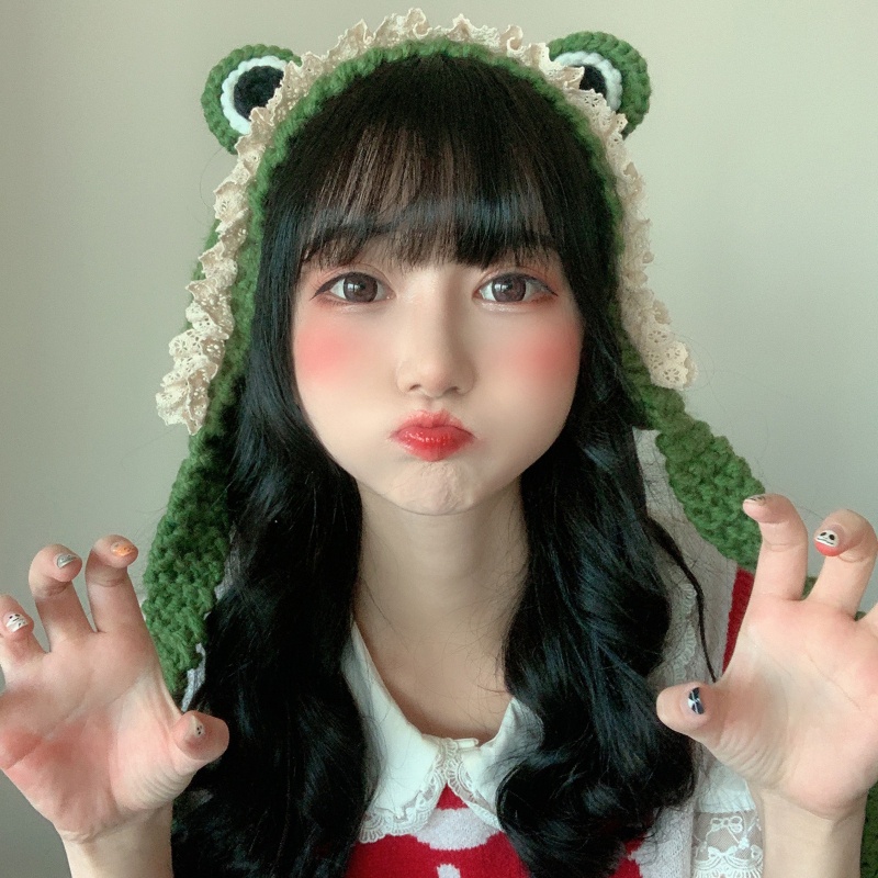 Mũ beanie Trùm Đầu Đính Chú Ếch Dễ Thương Phong Cách Hip Hop