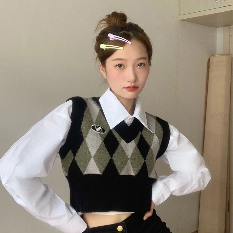 Áo Dệt Kim Không Tay Dáng Ngắn Phong Cách Vintage Nhật Bản Dành Cho Nữ
