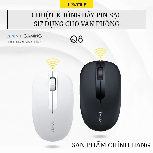 CHUỘT KHÔNG DÂY MINI T-WOLF Q8 - KHÔNG ỒN - PIN SẠC THÁO RỜI - CHUỘT GAMING KHÔNG DÂY - DPI 1200
