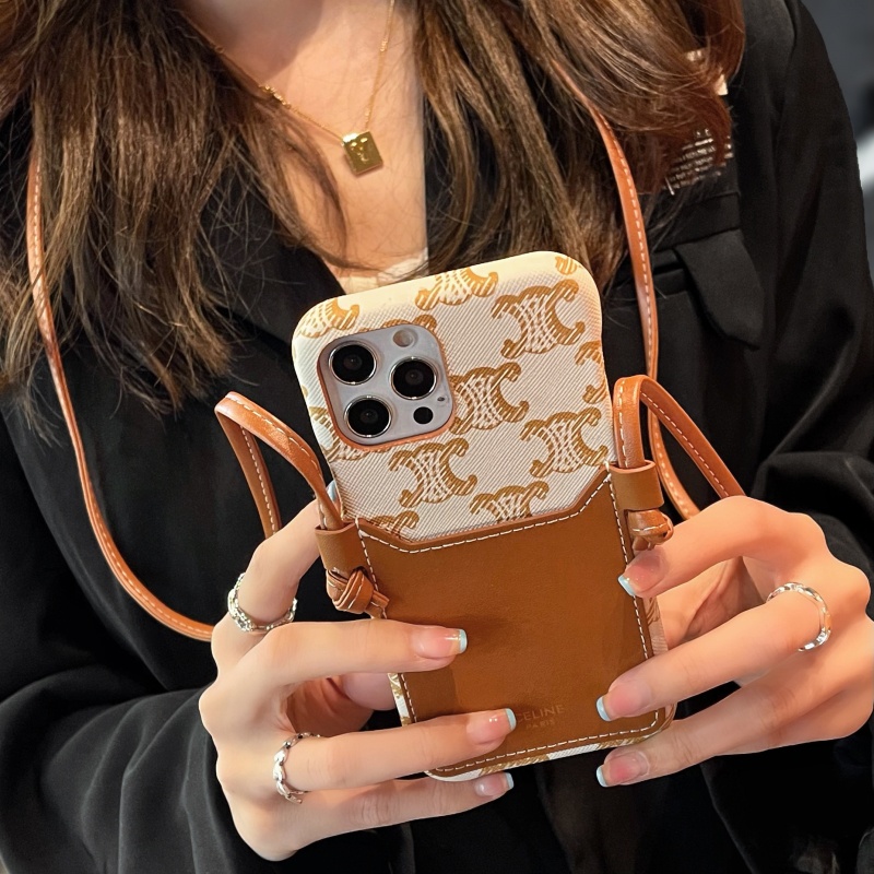 Sang Trọng Ốp Điện Thoại Chống Sốc Có Ngăn Đựng Thẻ Và Dây Đeo Cho iphone 15 14 13 12 11 pro max plus