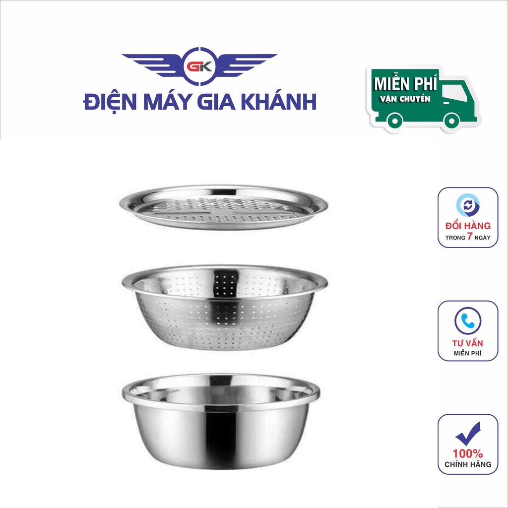 Bộ Rổ Nạo Rau Củ Quả Đa Năng Inox 3 in 1 - Bộ Rổ Nạo Củ Quả Kèm Chậu hàng đẹp