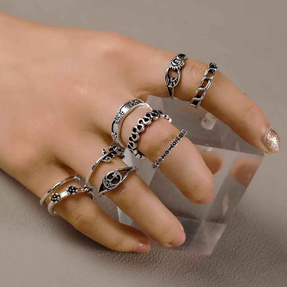 Set 11 Nhẫn Đeo Tay Kim Loại Phong Cách Retro Thời Trang