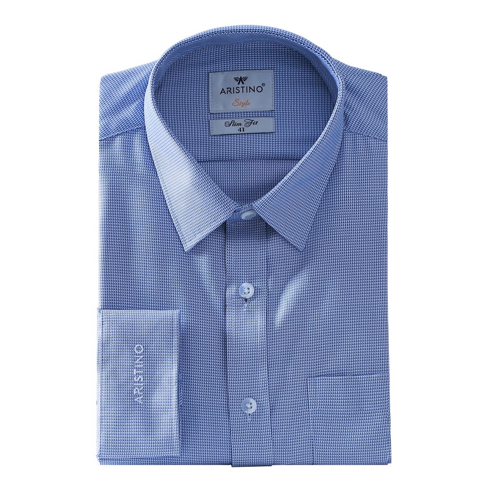 Áo Sơ Mi Nam Tay Dài Aristino ALS31107 Màu Xanh Móc Tam Giác Kiểu Dáng Slim Fit Chất Liệu Sợi Sồi
