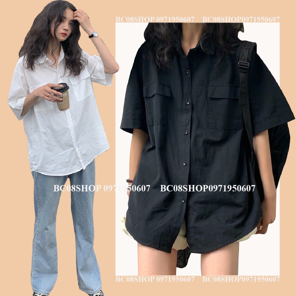 Áo Sơ Mi Túi Hộp Unisex Basic 2 màu Đen Trắng có size dáng rộng - BC102