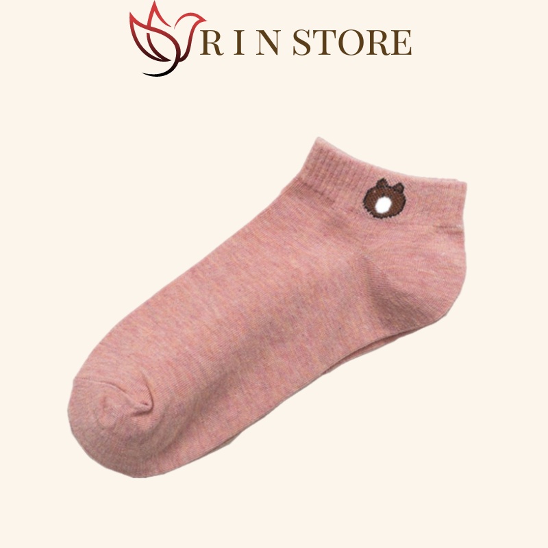 Tất Chân Nữ Cổ Ngắn Co Giãn Họa Tiết Con Gấu Đẹp - Màu Sắc Trẻ Trung RIN