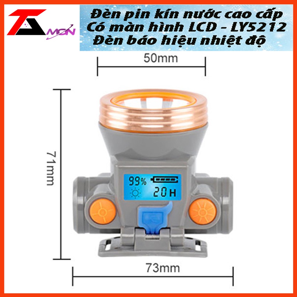 Đèn pin đội đầu cao cấp kín nước siêu sáng có màn hình báo hiệu thời gian sử dụng báo hiệu nhiệt độ ngoài trời