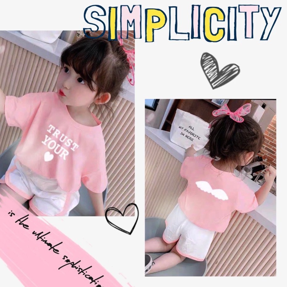 Đồ bộ bé gái Con Xinh cotton TRUST YOUR LOVE,set quần áo trẻ em từ 5 đến 14 tuổi