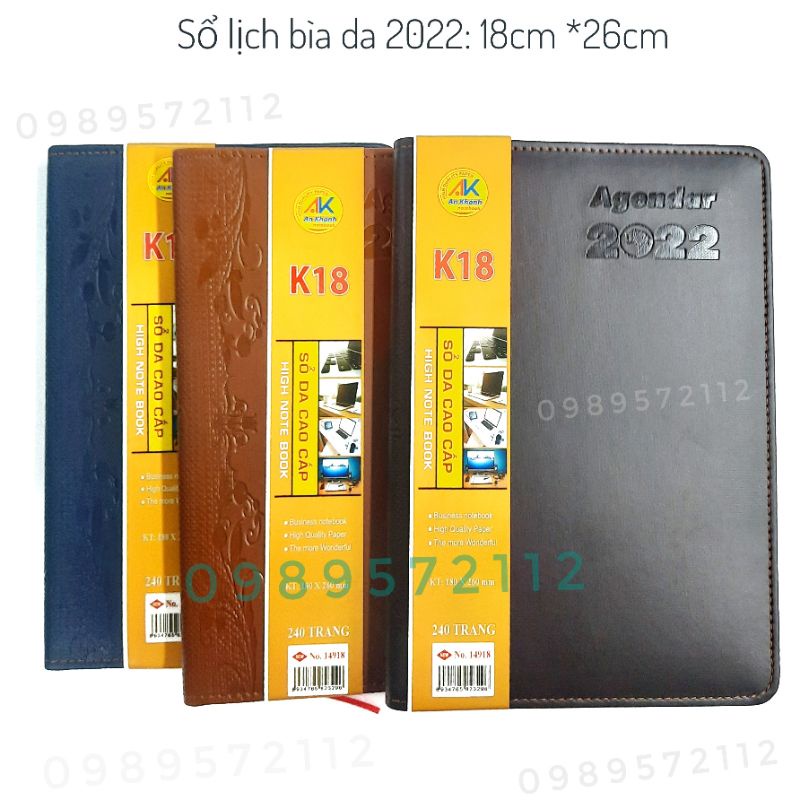 Sổ lịch 2022 bìa da 18*26cm 192 trang.