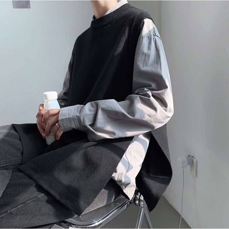 Áo gile unisex MISUDO form rộng Basic len nam nữ oversize phong cách kiểu ulzzang áo không tay unisex len xẻ hông đi học